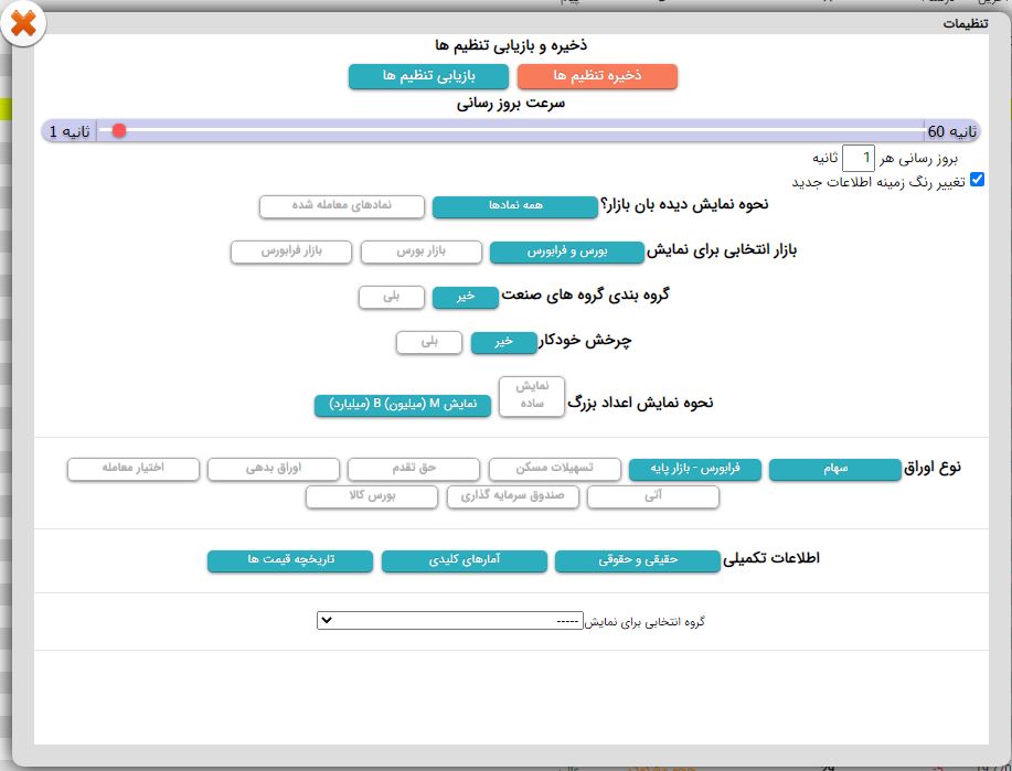 تنظیمات دیدبان بازار