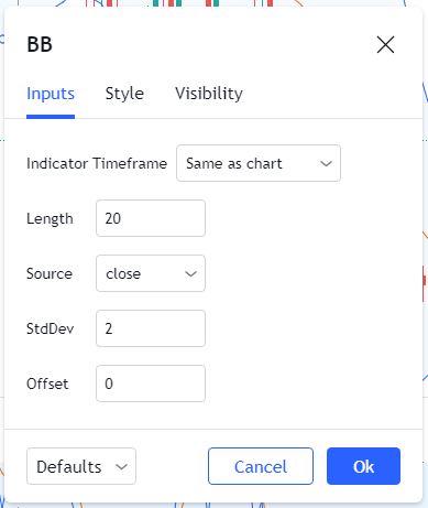 تنظیمات اندیکاتور باند بولینگر