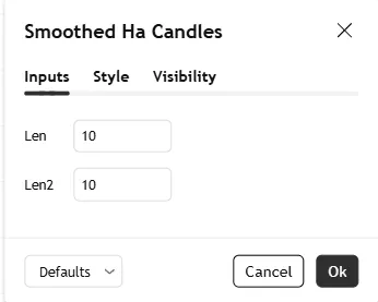 تنظیمات اندیکاتور Smoothed Heiken Ashi Candles v1