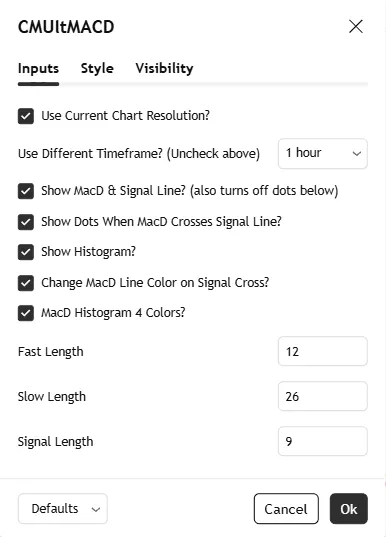 تنظیمات اندیکاتور CM_MACD_Ult_MTF + Entry Signals