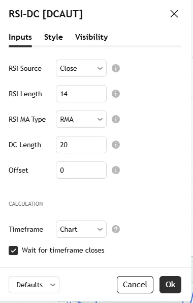 تنظیمات اندیکاتور RSI Donchian Channel [DCAUT]