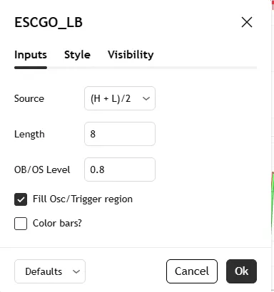 تنظیمات اندیکاتور Ehlers Stochastic CG Oscillator [LazyBear]