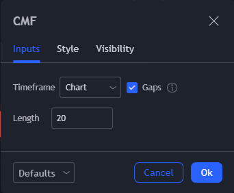 تنظیمات اندیکاتور جریان نقدینگی CMF