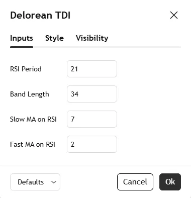 تنظیمات اندیکاتور Delorean TDI - Traders Dynamic Index