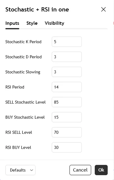 تنظیمات اندیکاتور Stochastic + RSI in one
