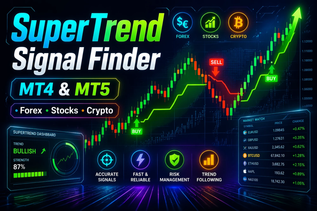 خرید اکسپرت سیگنال یاب اندیکاتور سوپرترند SuperTrend مخصوص متاتریدر چهار و پنج برای بورس، فارکس و ارزدیجیتال
