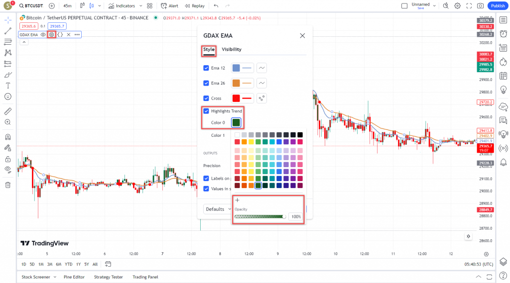 دانلود رایگان و آموزش اندیکاتور نوسان گیری GDAX EMA Cross برای ارز دجیتال و فارکس در تریدینگ ویو تایم فریم 30 دقیقه