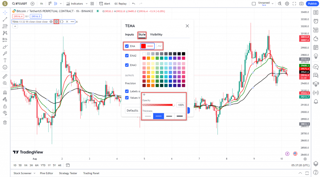 دانلود رایگان و آموزش اندیکاتور نوسان گیری Three Moving Average (TEMA) برای ارز دجیتال و فارکس در تریدینگ ویو تایم فریم 1 ساعت