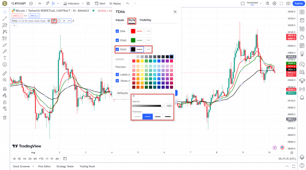 دانلود رایگان و آموزش اندیکاتور نوسان گیری Three Moving Average (TEMA) برای ارز دجیتال و فارکس در تریدینگ ویو تایم فریم 1 ساعت