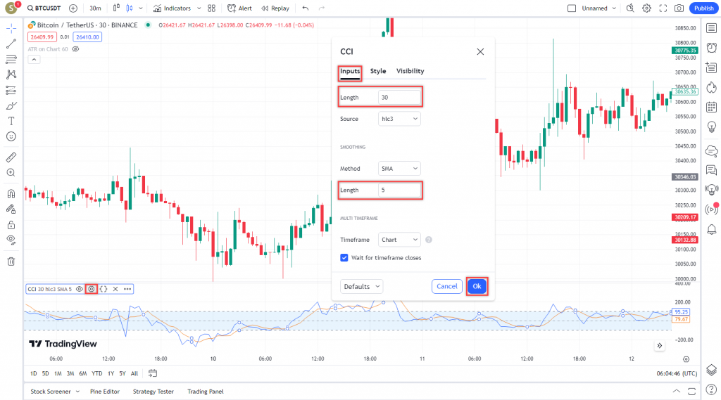 دانلود رایگان و آموزش اندیکاتور نوسان گیری Commodity Channel Index برای ارز دجیتال و فارکس در تریدینگ ویو تایم فریم 30 دقیقه