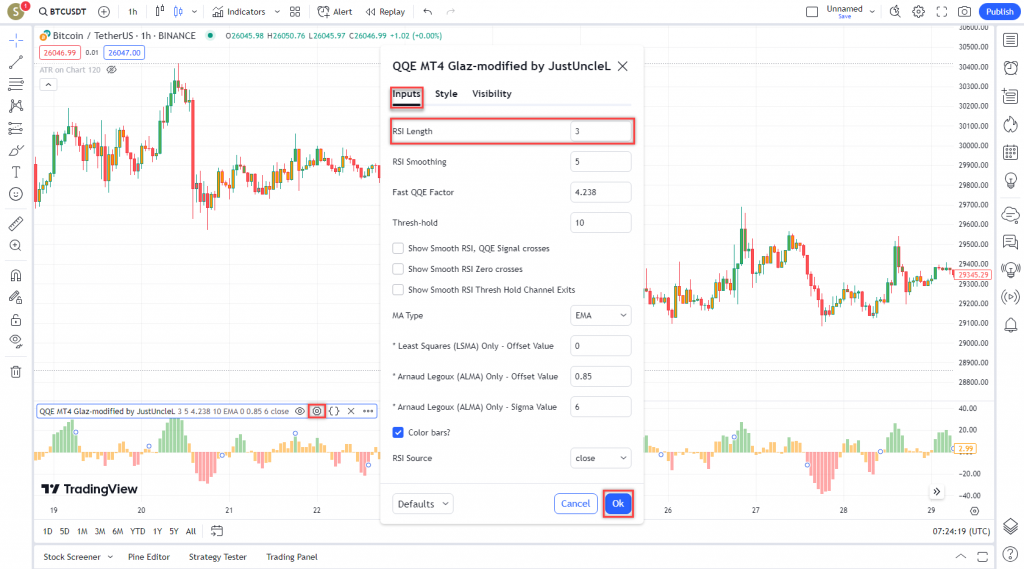 دانلود رایگان و آموزش اندیکاتور نوسان گیری QQE threshold برای ارز دجیتال و فارکس در تریدینگ ویو تایم فریم 30 دقیقه
