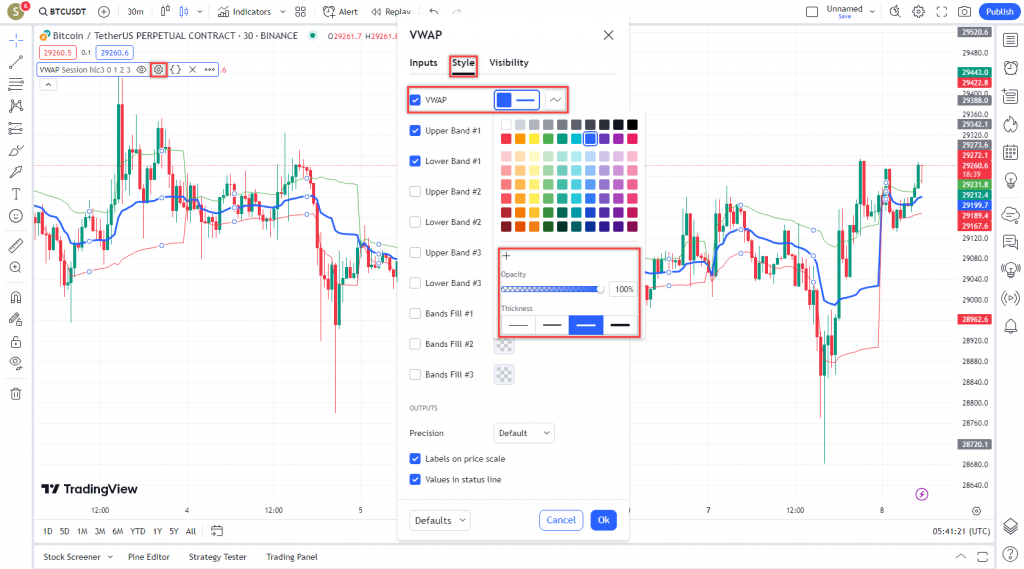 دانلود رایگان و آموزش اندیکاتور نوسان گیری (VWAP) Volume Weighted Average Price برای ارز دجیتال و فارکس در تریدینگ ویو تایم فریم 30 دقیقه