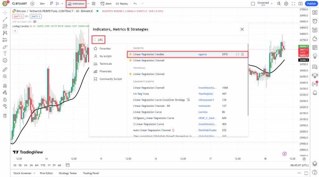 دانلود رایگان و آموزش اندیکاتور نوسان گیری Linear Regression Candles برای ارز دیجیتال و فارکس در تریدینگ ویو تایم فریم 30 دقیقه