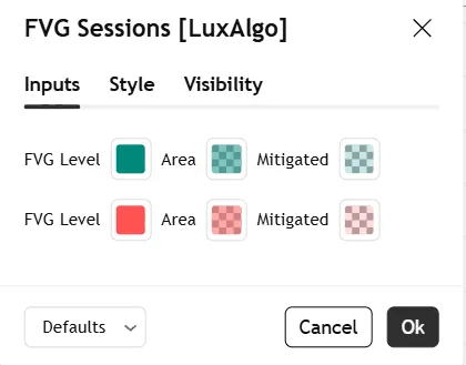 تنظیمات اندیکاتور FVG Sessions