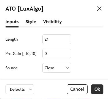 تنظیمات اندیکاتور ArcTan Oscillator [LuxAlgo]