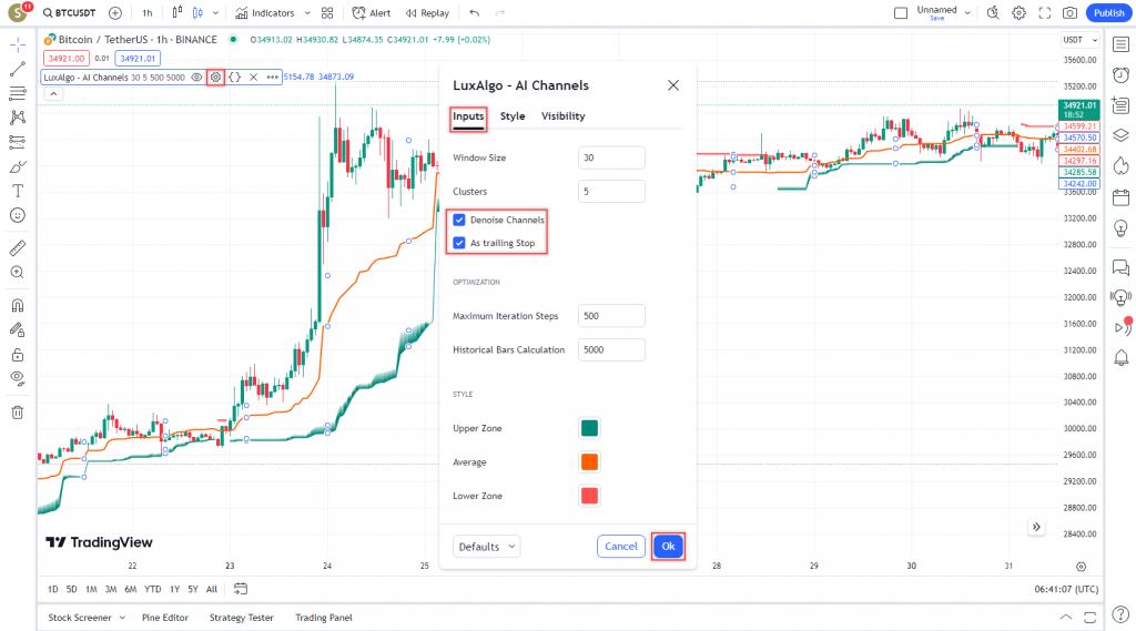 اندیکاتور بسیار خوبی جهت انجام معاملات اسکالپی AI Channels برای ارزدیجیتال در تریدینگ ویو تایم فریم 1 ساعت