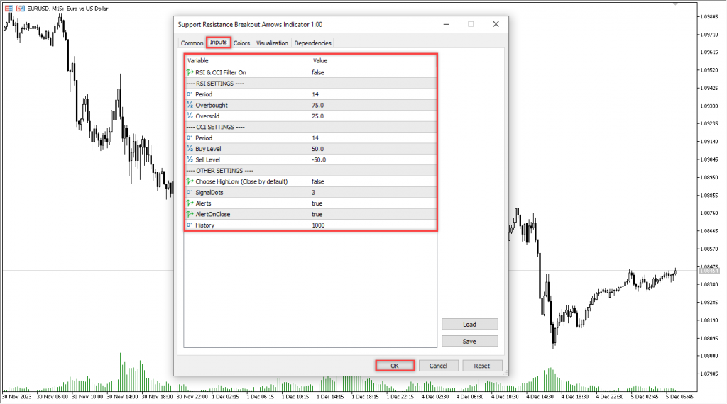 اندیکاتور Support Resistance Breakout Arrows مخصوص فارکس در متاتریدر 5 تایم فریم 1 ساعت