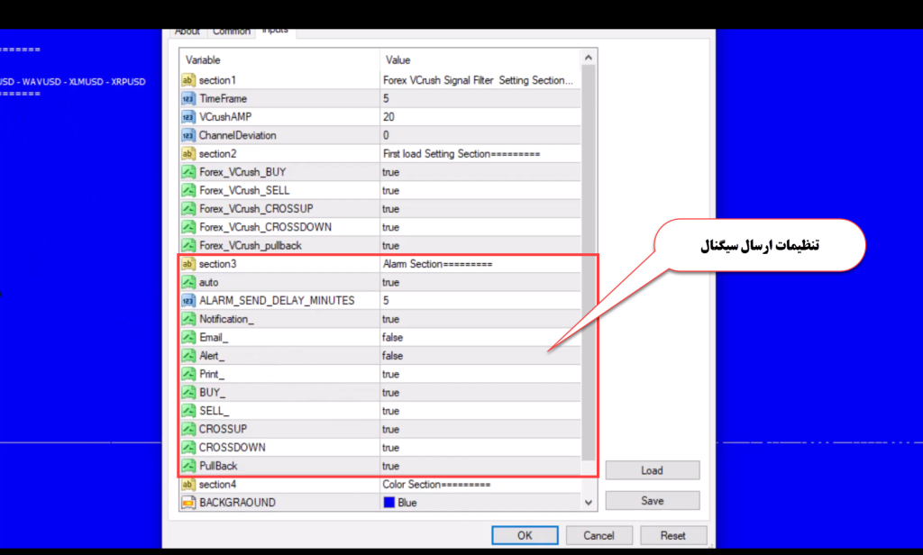 نمونه کار ربات سیگنال یاب اندیکاتور Forex VCrush Signal متاتریدر 4