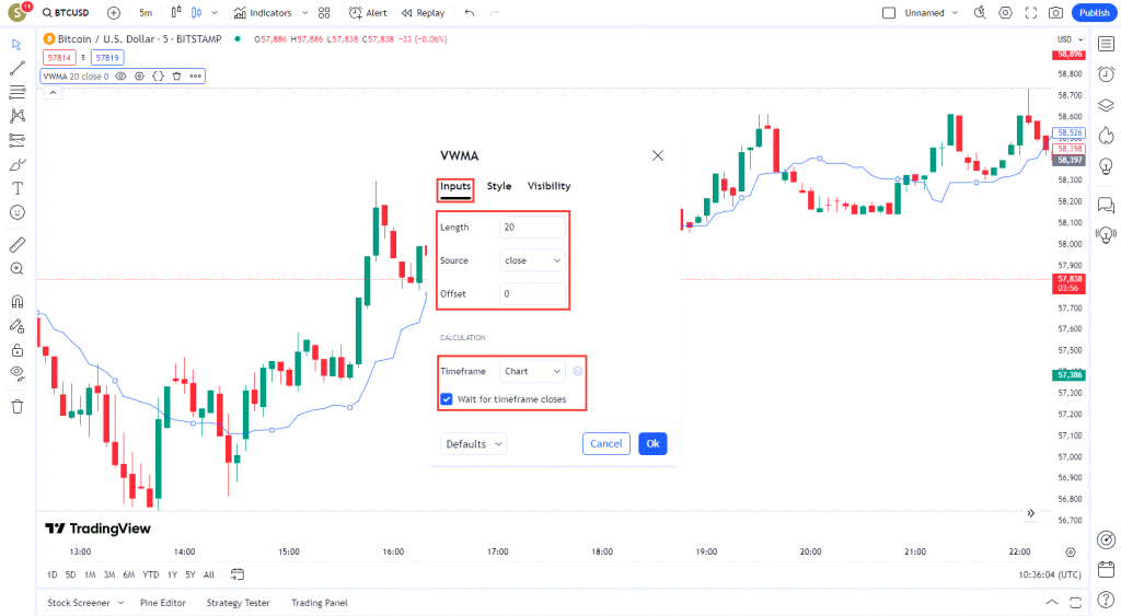دانلود اندیکاتور میانگین متحرک وزنی در تریدینگ ویو TradingView Volume Weighted Moving Average