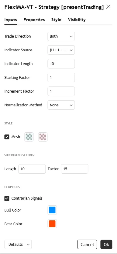 تنظیمات اندیکاتور FlexiMA Variance Tracker