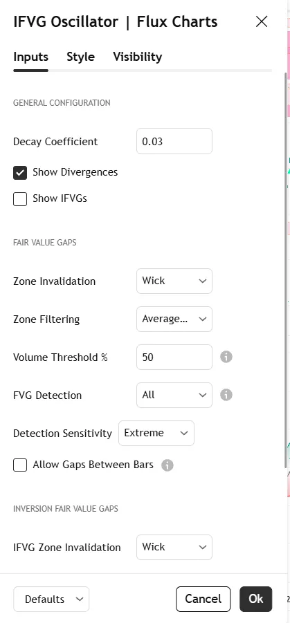 تنظیمات اندیکاتور Inversion Fair Value Gap (IFVG)