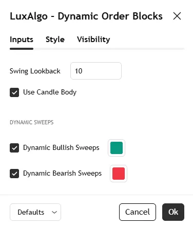 تنظیمات اندیکاتور Dynamic Order Blocks