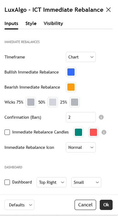 تنظیماتICT Immediate Rebalance [LuxAlgo]