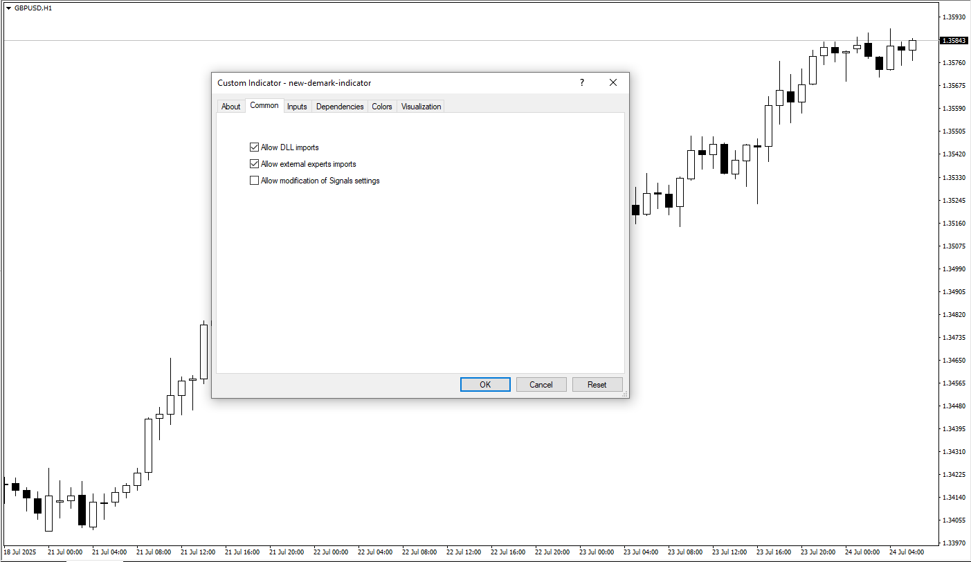 تنظیمات اندیکاتور
