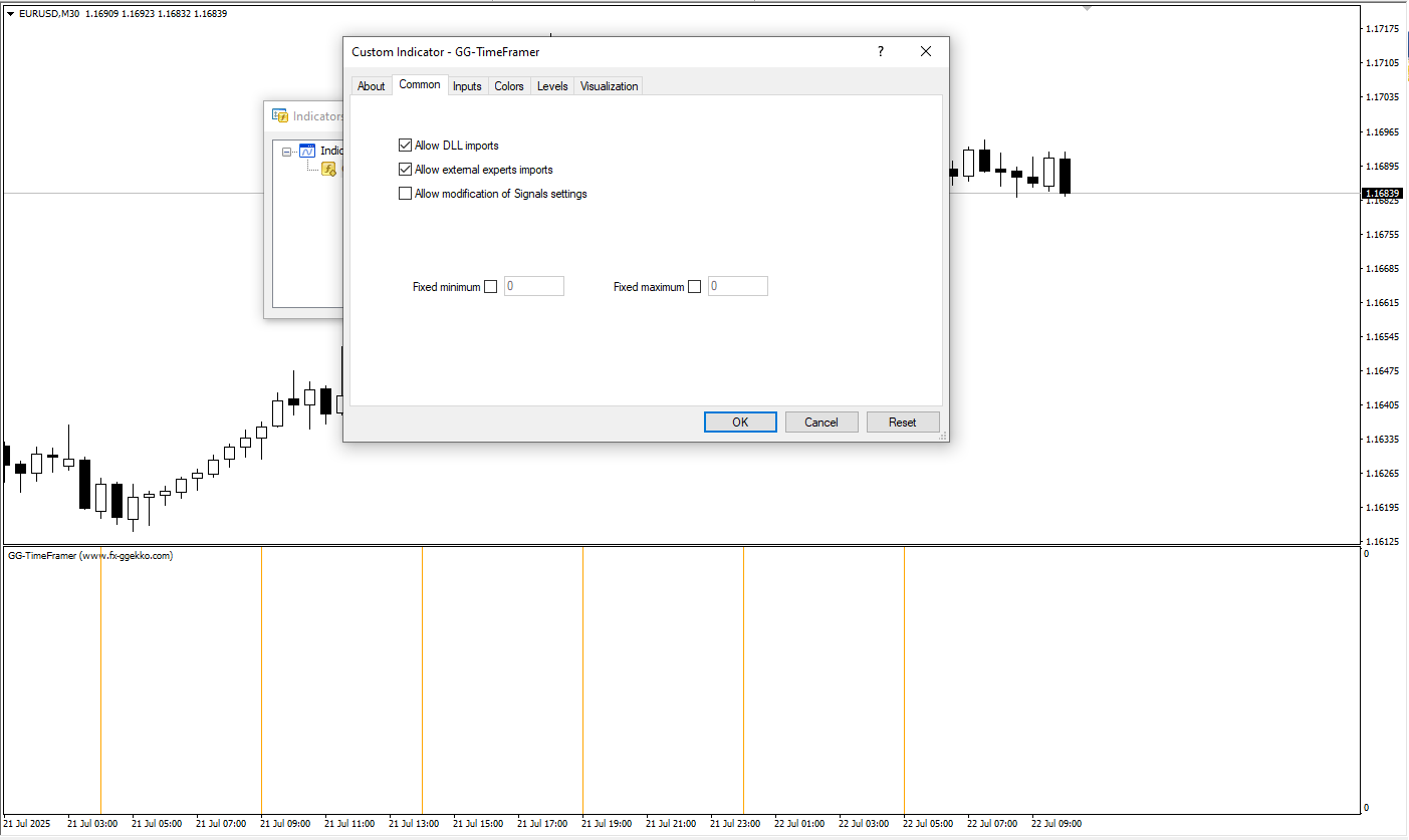 تنظیمات اندیکاتور