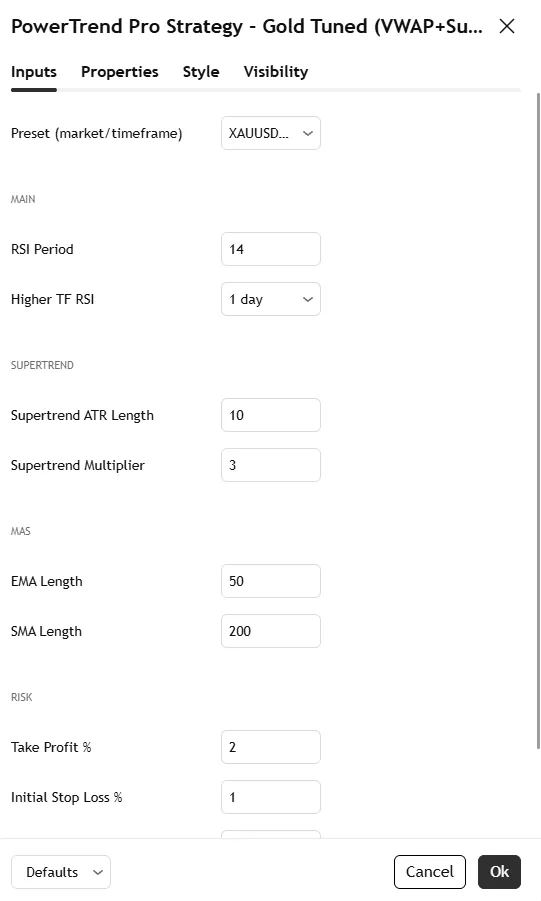 تنظیمات اندیکاتور PowerTrend Pro