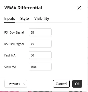 تنظیمات اندیکاتور Volume + RSI & MA Differential