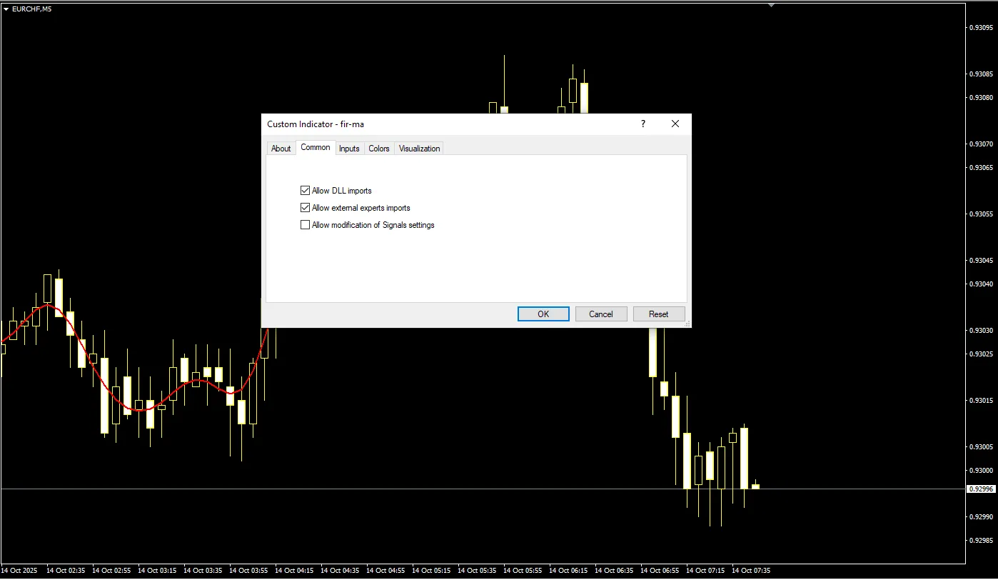 تنظیمات اندیکاتور