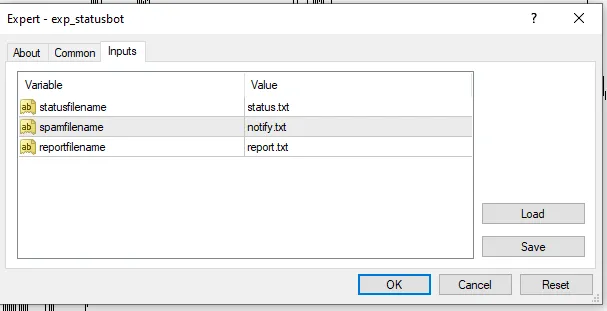 تنظیمات اکسپرت exp statusbot