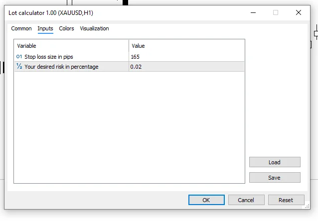 lot calculate setting
