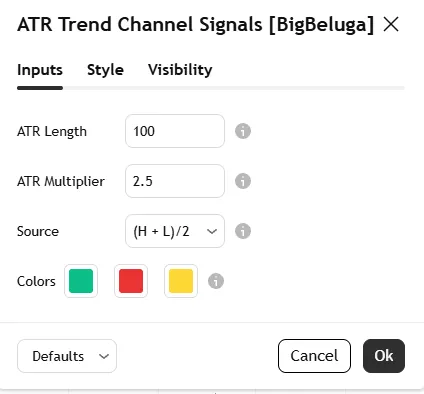 تنظیمات اندیکاتور ATR Trend Channel Signals
