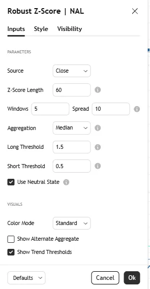 تنظیمات اندیکاتور Multi-Timescale Robust Z-Score | NAL