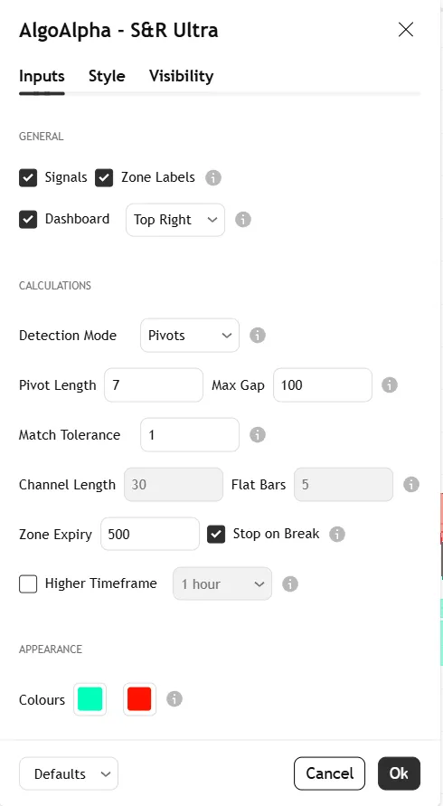 تنظیمات اندیکاتور Support & Resistance Ultra Toolkit 