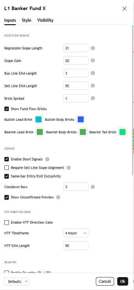 تنظیمات اندیکاتور L1 Banker Fund X 