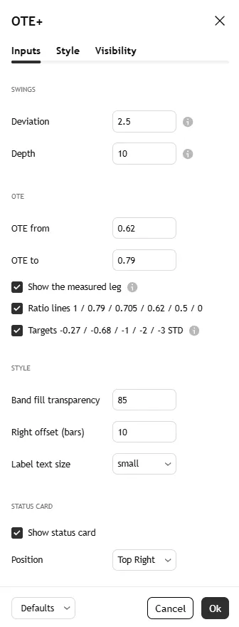 تنظیمات اندیکاتور Auto OTE+ (M1D)