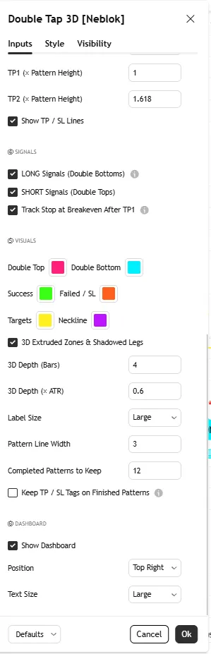 تنظیمات اندیکاتور  Double Tap 3D [Neblok]