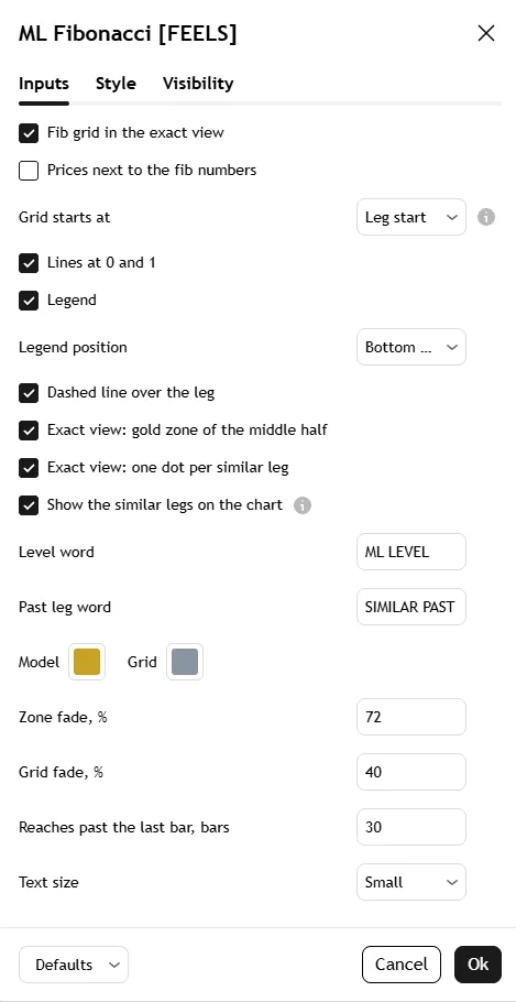 تنظیمات اندیکاتور Machine Learning Fibonacci