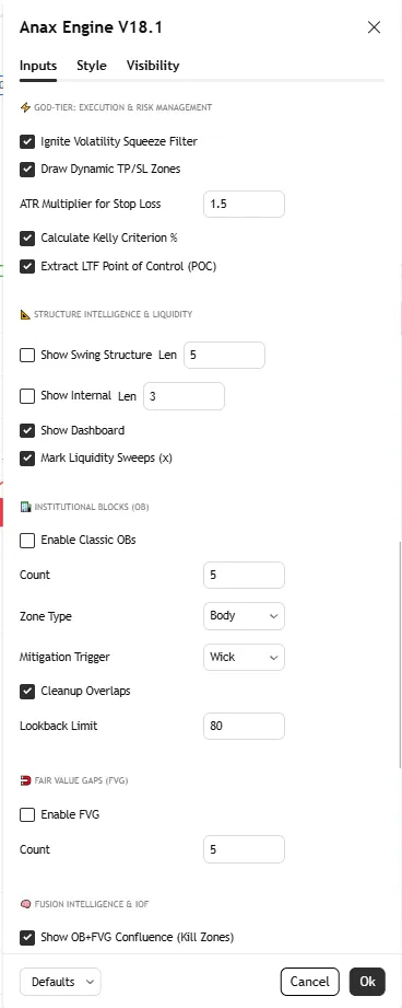 تنظیمات اندیکاتور Anax Dynamic Engine 