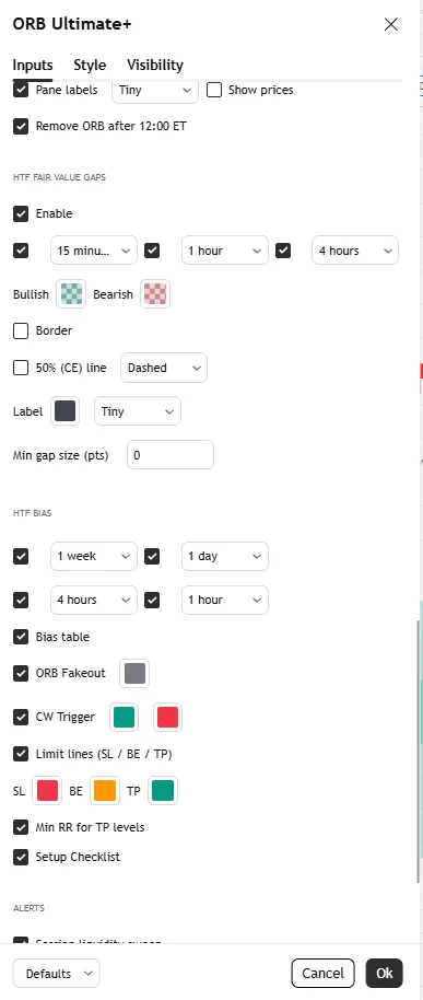 تنظیمات اندیکاتور +ORB Ultimate