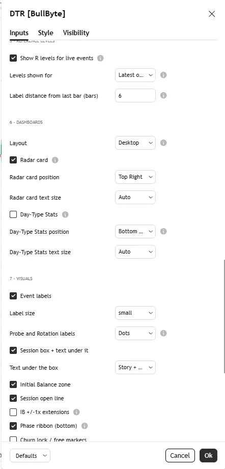 تنظیمات اندیکاتور Day Type Radar [BullByte]