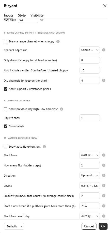 تنظیمات اندیکاتور Bishop Biryani Ribbons V2