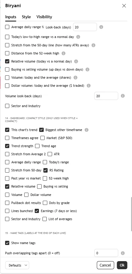 تنظیمات اندیکاتور Bishop Biryani Ribbons V2