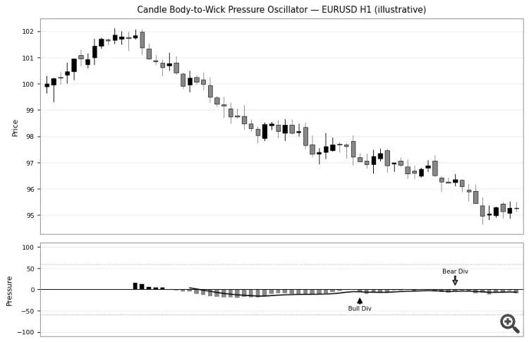 دانلود اندیکاتور Candle Body Wick Pressure Oscillator ابزار تحلیل تکنیکال بررسی قدرت بدنه کندلها و عدم تعادل میان سایههای بالایی و پایینی، میزان فشار خرید و فروش برای متاتریدر 5