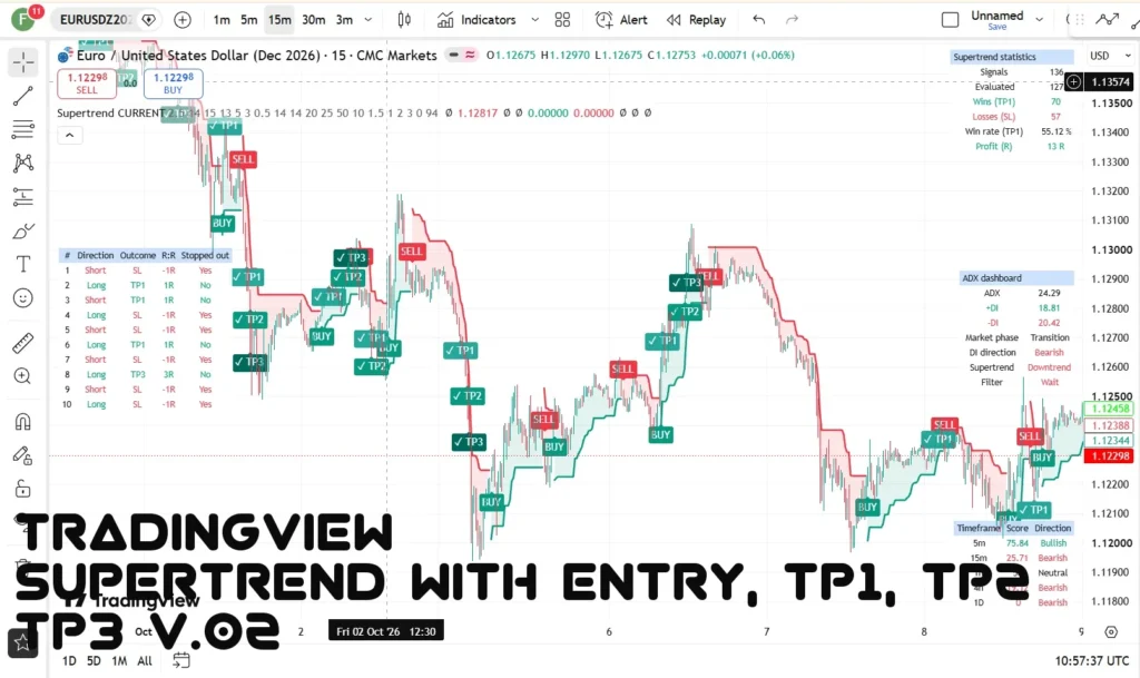 اندیکاتور Supertrend with Entry, TP1, TP2 & TP3 V.02